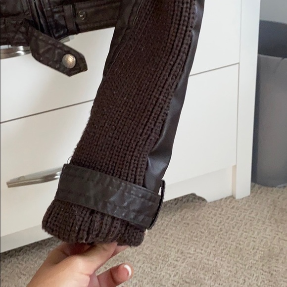 Brown Leather Hooded Jacket w/ Sweater Material - Picture 10 of 11